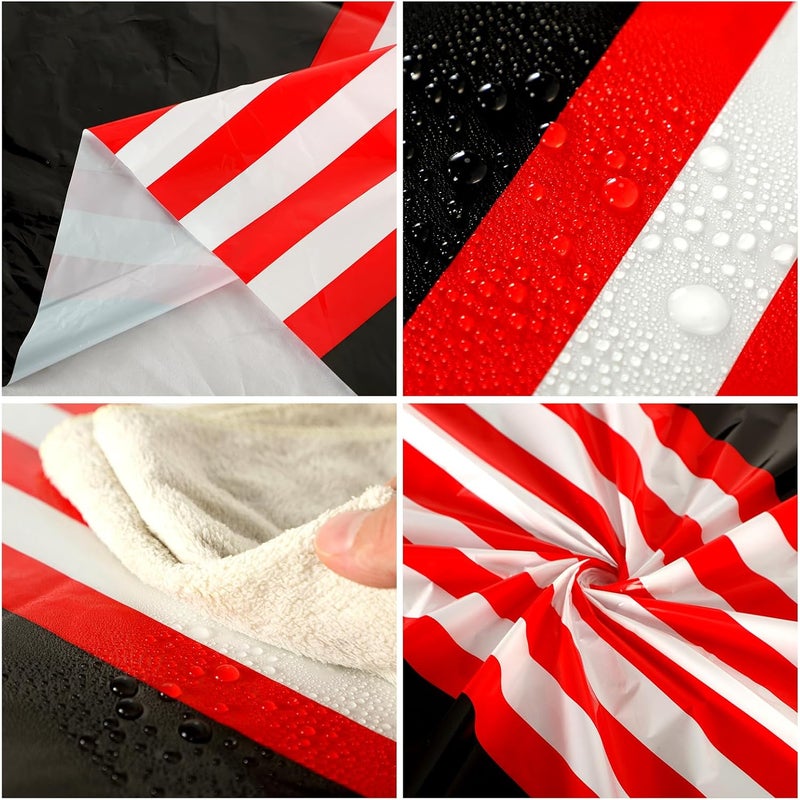 Oudain 6 Pcs Striped Tablecloth 108 x 54 Inch Rectangle Table Cover Disposable Plastic Table Cloth Waterproof Tablecloth Plastic Table Cover for Birthday Wedding Bridal (Red White Black) - Image 3
