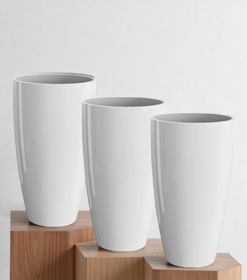 Petalzone Tower Pot | Lightweight Polymers Indoor-Outdoor Plant Pots | Planter Gamla for Home - Office & Garden | Planters for Living Room | White (3 Pcs, Height : 8 Inch) - Image 1