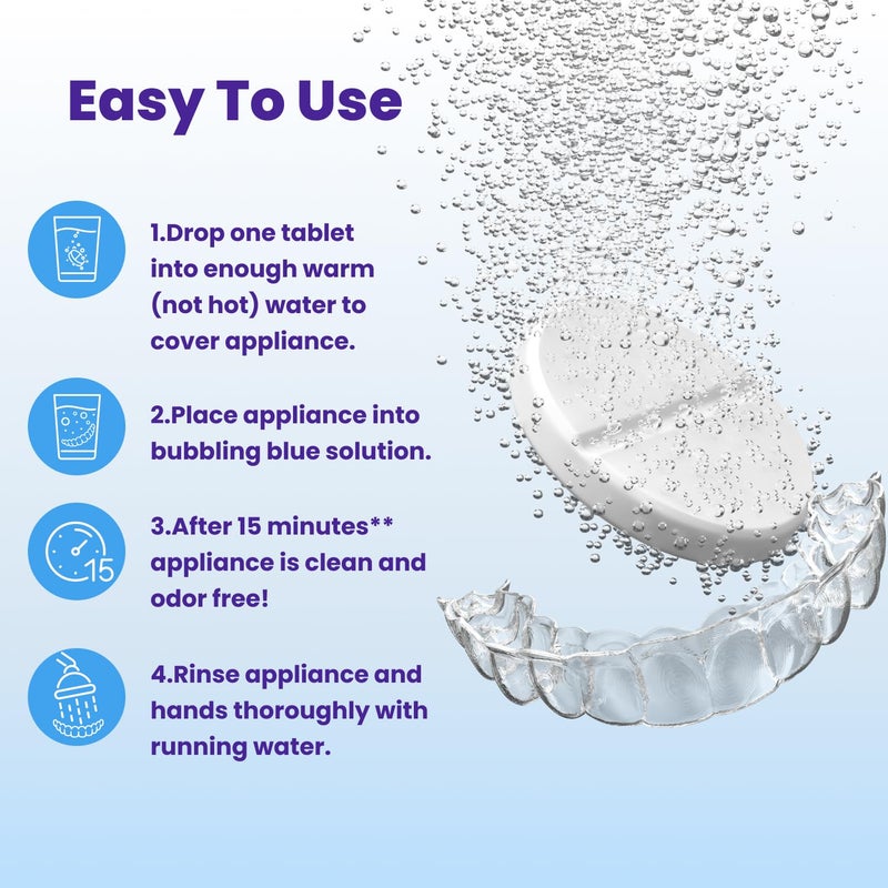 Retainer Brite ريتيرنر برايت – أقراص تنظيف المحاذاة ل Invisalign، منظف واقي الفم، منظف واقي الليل وأجهزة الأسنان الأخرى. مسجل لدى إدارة الغذاء والدواء الأمريكية ومصنوع في الولايات المتحدة الأمريكية. 192 قرص – إمداد لمدة 6 أشهر. - Image 3