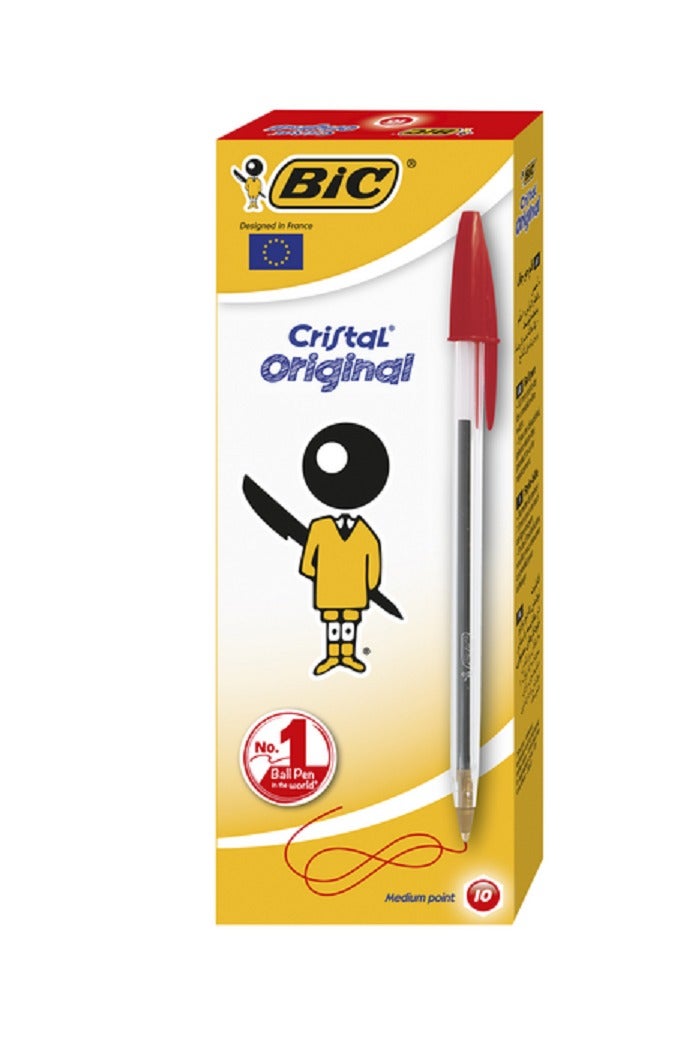 بيك قلم حبر جاف كريستال أصلي متوسط الرأس أحمر، 10 قطع - Image 1