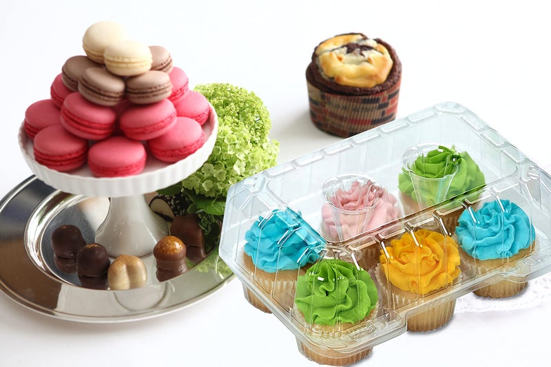 Decony Cupcake Boxes 6 Count [ MADE IN USA ]- Clear Plastic Cupcake Containers with 4" High Dome Lid- Durable Cupcake Holders- Each Cup Cake Box Holds 6 Cupcakes- 12 Pack - Image 5