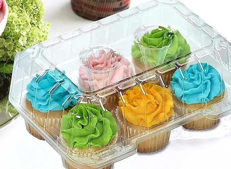 Decony Cupcake Boxes 6 Count [ MADE IN USA ]- Clear Plastic Cupcake Containers with 4" High Dome Lid- Durable Cupcake Holders- Each Cup Cake Box Holds 6 Cupcakes- 12 Pack - Image 4