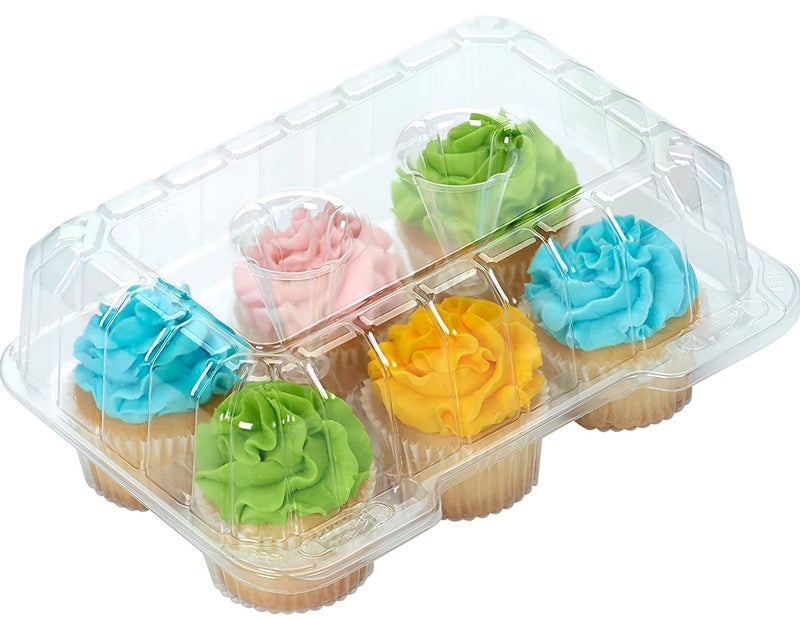 Decony Cupcake Boxes 6 Count [ MADE IN USA ]- Clear Plastic Cupcake Containers with 4" High Dome Lid- Durable Cupcake Holders- Each Cup Cake Box Holds 6 Cupcakes- 12 Pack - Image 3