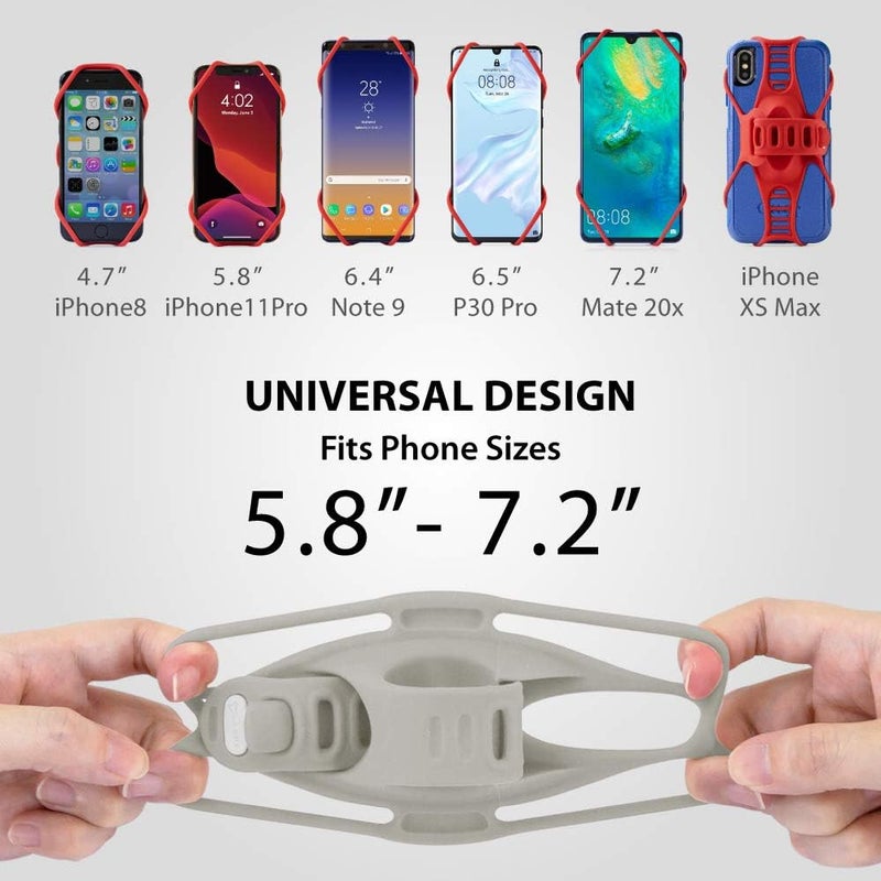 BONE COLLECTION Bone Bike Tie 3, Bike Cell Phone Mount for Handlebar, Scratch-Free Silicone Holder with Anti-Slip Design, Universal Cycling Phone Holder Compatible with Most Smartphones (Gray - Handlebar) - Image 2