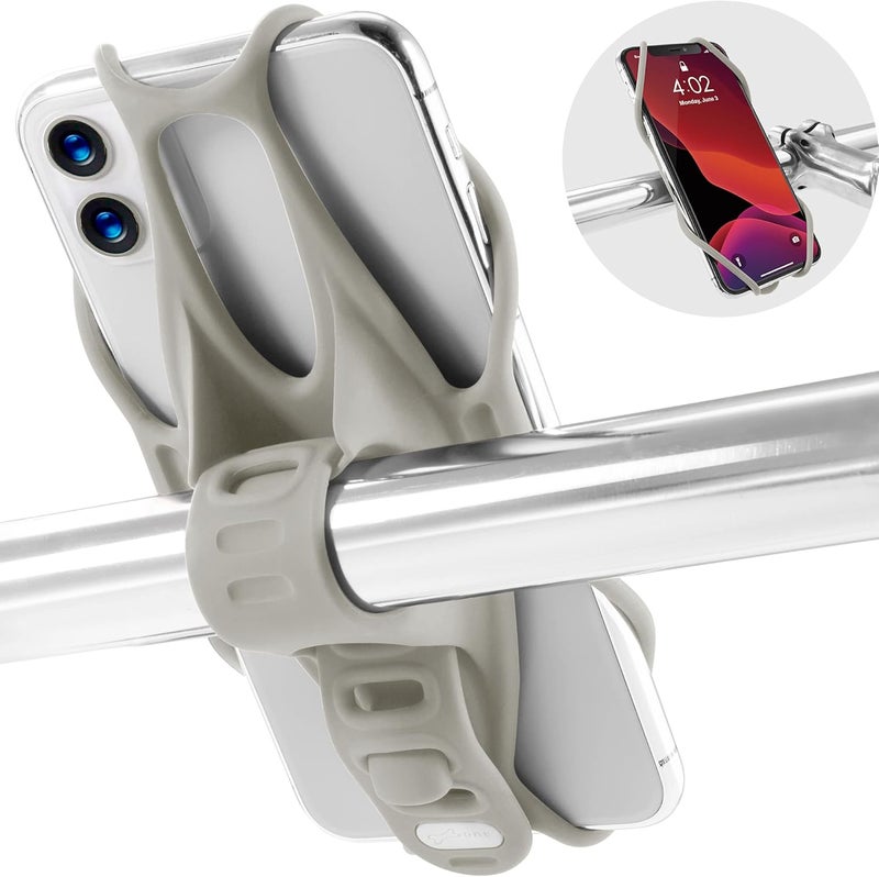 BONE COLLECTION Bone Bike Tie 3, Bike Cell Phone Mount for Handlebar, Scratch-Free Silicone Holder with Anti-Slip Design, Universal Cycling Phone Holder Compatible with Most Smartphones (Gray - Handlebar) - Image 1