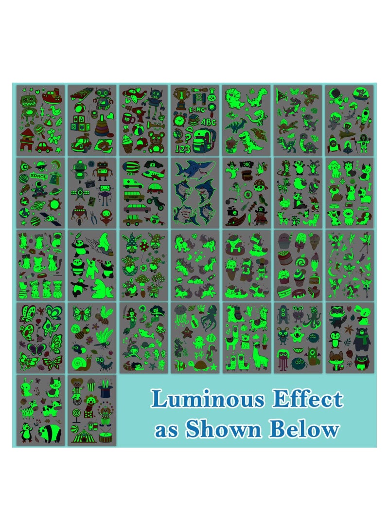 SYOSI 30 Sheets Luminous Temporary Tattoos Mixed Styles Tattoos Stickers with Unicorn Mermaid Dinosaur Outer Space Fake Tattoo Sticker Birthday Decorations Party Favors Supplies for Kids - Image 5