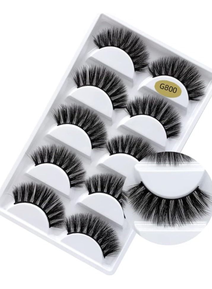 ORiTi رموش صناعية من ORiTi، 5 أزواج من الرموش الصناعية الطبيعية الناعمة ثلاثية الأبعاد، رموش صناعية سميكة متقاطعة مصنوعة يدويًا، مجموعة رموش طويلة ناعمة قابلة لإعادة الاستخدام للمكياج (G800) - Image 1