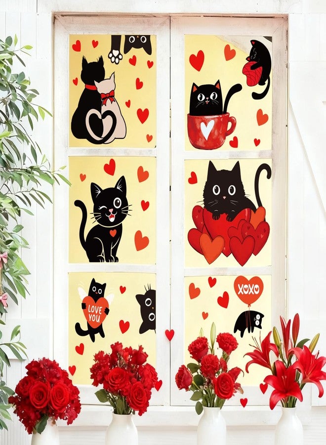 وولاين مجموعة ملصقات نوافذ عيد الحب من والين، 6 أوراق، بتصميم قطة سوداء وقلب أحمر، قابلة لإعادة الاستخدام، مضادة للصدمات، لتزيين النوافذ، مثالية لحفلات الزفاف والذكرى السنوية والحفلات المنزلية. - Image 4