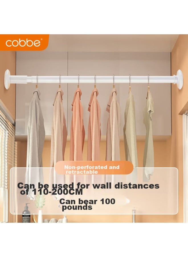 Cobbe Retractable Clothes Drying Rod, Shower Curtain Rod, No Drilling Required, Balcony Curtain Rod, Clothes Hanging Rod, Stainless Steel Support Rod, 105-195 - Image 1