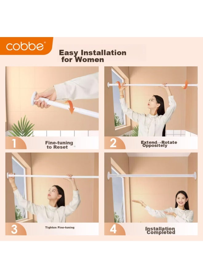 Cobbe Retractable Clothes Drying Rod, Shower Curtain Rod, No Drilling Required, Balcony Curtain Rod, Clothes Hanging Rod, Stainless Steel Support Rod, 105-195 - Image 2