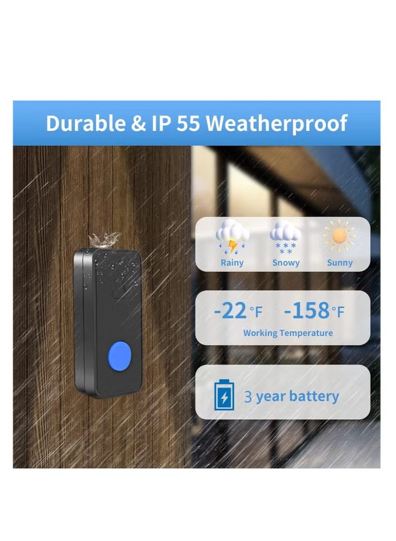 Halamine Wireless Doorbell, 400m Range, Outdoor Waterproof Door Chime with 55 Melodies, 5 Volume Levels, Flashing LED, Battery-Powered House Bell，Battery Operated Expandable Bell for Home Office - Image 2