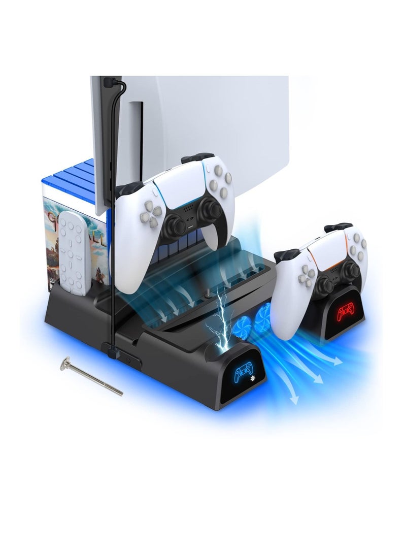 Captaintech PS5 Stand with Cooling Fan - KASTWAVE Dual Controller Charger for Playstation 5 PS5 Console, Disc & Digital Editions with 3 Adjustable Fans Speed and USB Ports 11 Games Storage for PS5 (Black) - Image 1