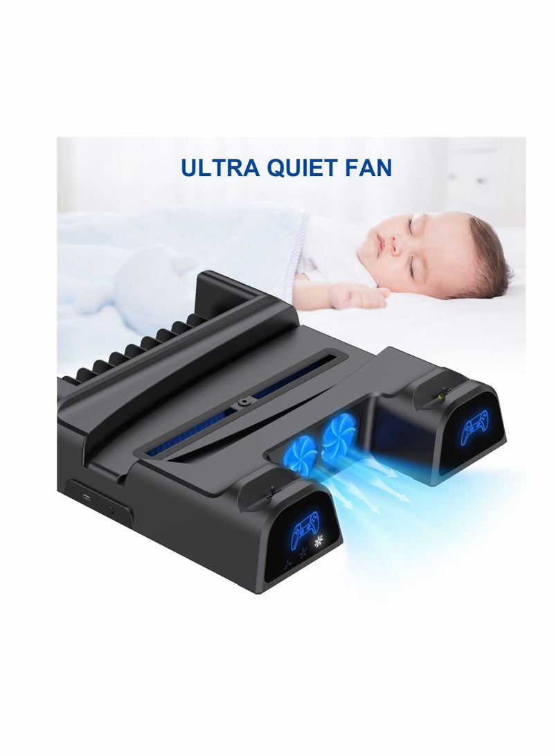 Captaintech PS5 Stand with Cooling Fan - KASTWAVE Dual Controller Charger for Playstation 5 PS5 Console, Disc & Digital Editions with 3 Adjustable Fans Speed and USB Ports 11 Games Storage for PS5 (Black) - Image 3