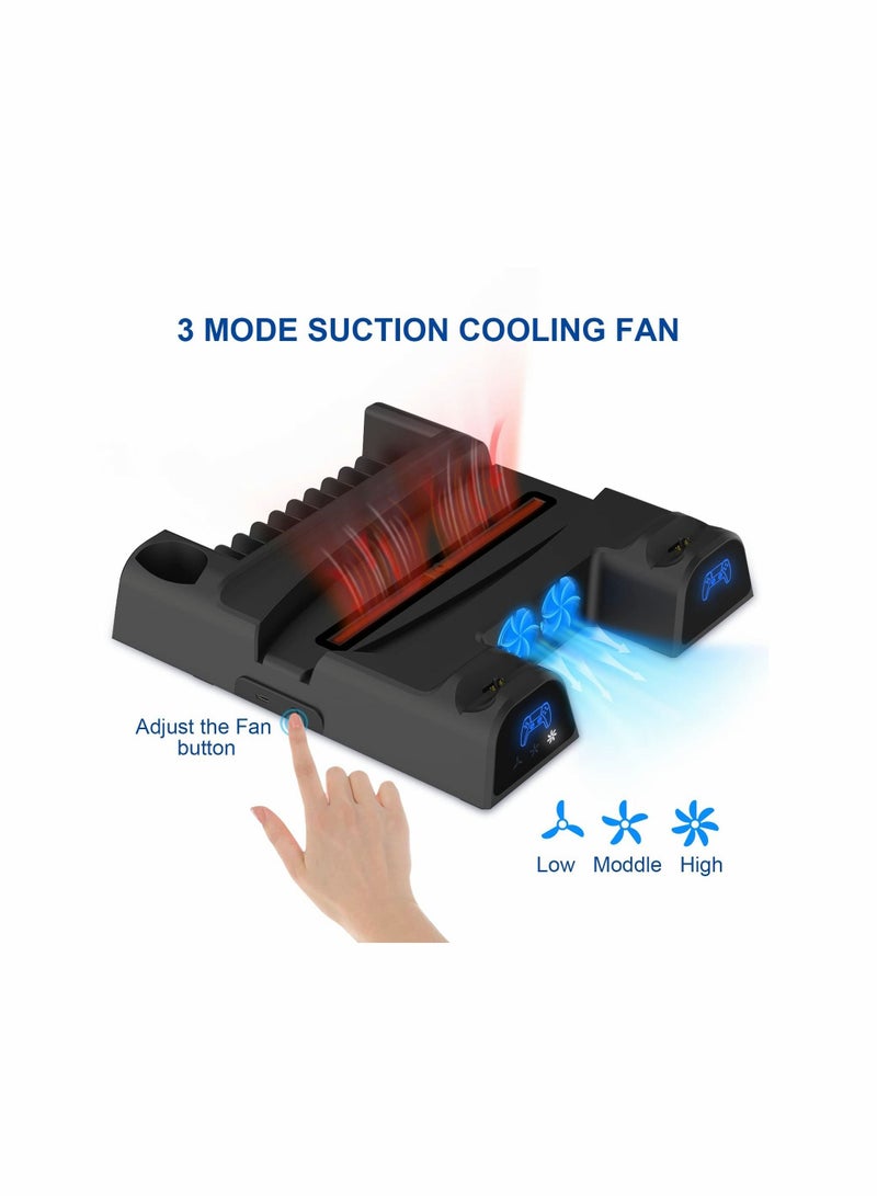 Captaintech PS5 Stand with Cooling Fan - KASTWAVE Dual Controller Charger for Playstation 5 PS5 Console, Disc & Digital Editions with 3 Adjustable Fans Speed and USB Ports 11 Games Storage for PS5 (Black) - Image 4