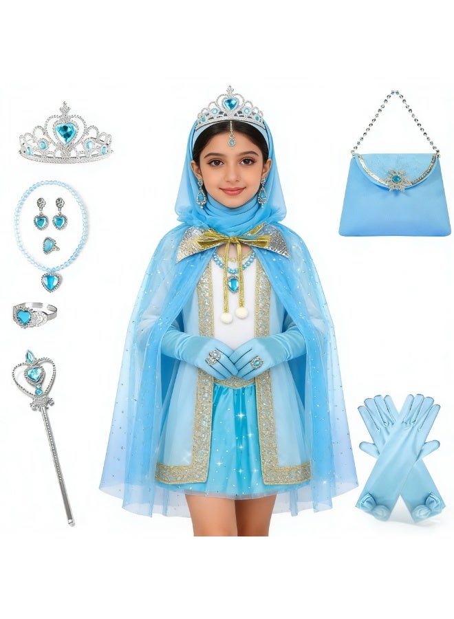 JAYATO 8 PCS Blue Mermaid Sequined Cloak and Dress Costume Princess Set, Best Gift for Girls, Birthday Party Role-playing, average size - Image 3