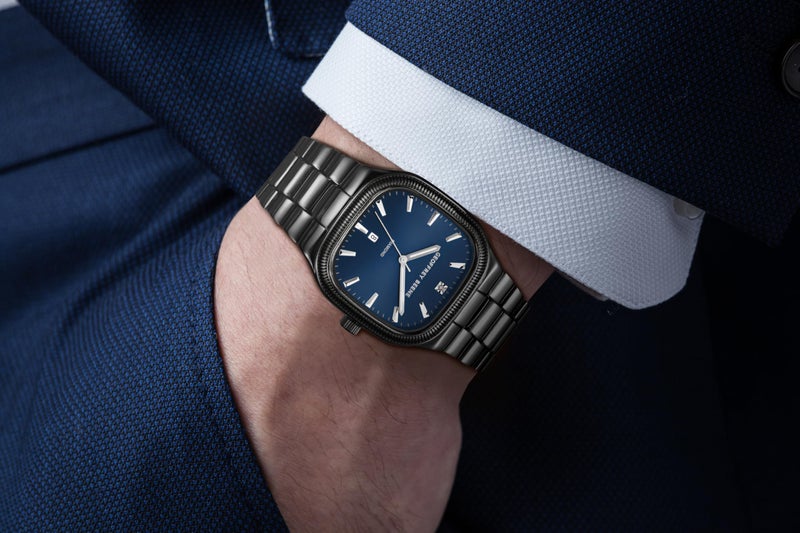 Geoffrey Beene Men's Square Metal Dress Watch Gunmetal Black, Classic Quartz, Water Resistant, Blue Dial with Date, Elegant Design, Adjustable Bracelet, Business Formal - Image 3