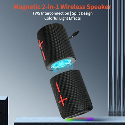 Cyboris 2 in 1 Magnetic Dual Splittable Bluetooth Speaker, IPX6 Waterproof Split Portable Wireless Speaker with 20W Loud Stereo Sound, Bluetooth V5.3, 24H Playtime, Multiple pairing for Home,Outdoor or Travel - Image 2