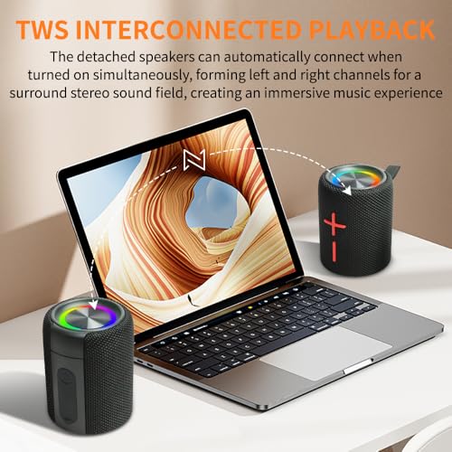 Cyboris 2 in 1 Magnetic Dual Splittable Bluetooth Speaker, IPX6 Waterproof Split Portable Wireless Speaker with 20W Loud Stereo Sound, Bluetooth V5.3, 24H Playtime, Multiple pairing for Home,Outdoor or Travel - Image 3