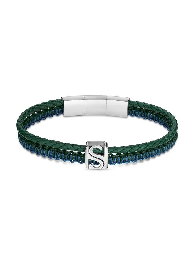 Saint Honore Paris Logo Green Macramé Braided Leather Bracelet for Men