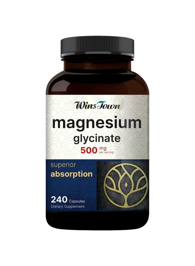 Wins Town Magnesium Glycinate 500mg | Superior Absorption | 240 Capsules | Daily Wellness Support - Image 1