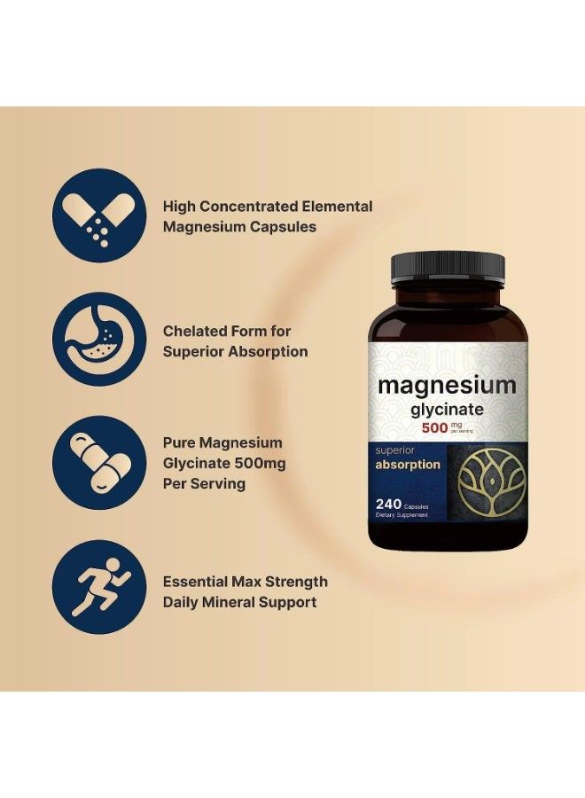 Wins Town Magnesium Glycinate 500mg | Superior Absorption | 240 Capsules | Daily Wellness Support - Image 2