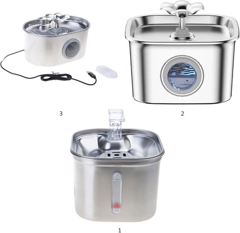 Automatic Pet Water Fountain Electric Waterer Bowl Dispenser for Cats Dog Purifiers Stainless Steel Fountain Automatic Pet Water Dispenser - Image 3