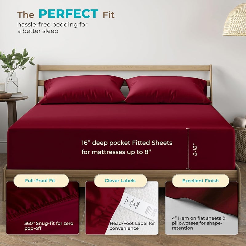 THREAD SPREAD Pure 100% Egyptian Cotton Sheets Full Size - 800 Series Euphoria Collection Deep Pocket Full Size Sheets Set (4 PC, Burgundy), Silky Soft Cooling Hotel Sheets, Fits Mattress Upto 18" - Image 4