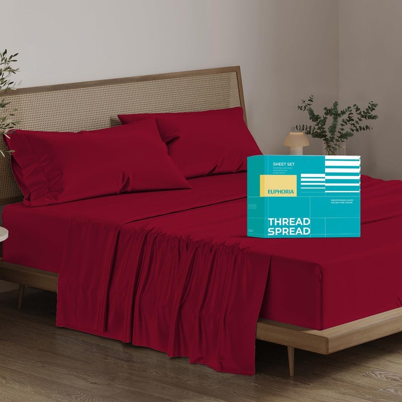 THREAD SPREAD Pure 100% Egyptian Cotton Sheets Full Size - 800 Series Euphoria Collection Deep Pocket Full Size Sheets Set (4 PC, Burgundy), Silky Soft Cooling Hotel Sheets, Fits Mattress Upto 18" - Image 1