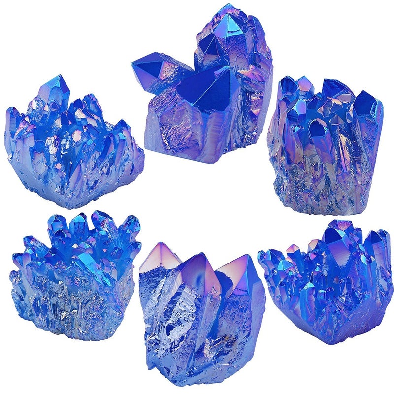 Rockcloud Healing Crystal Natural Titanium Coated Blue Rock Quartz Cluster Geode Druzy Home Decoration Gemstone Specimen - Image 4