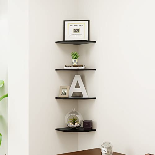 WELLAND 12-Inch Black Floating Corner Shelves Set of 2, Wall Mounted Storage Shelf for Bedroom, Living Room, Bathroom, Display Shelf for Small Plant, Photo Frame, Toys, Black - Image 2