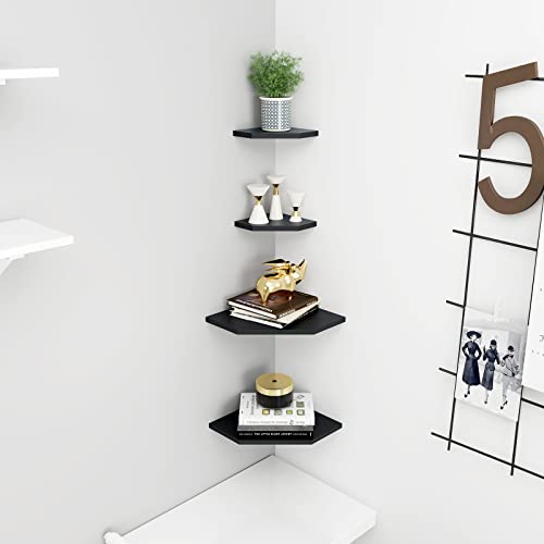 WELLAND 12-Inch Black Floating Corner Shelves Set of 2, Wall Mounted Storage Shelf for Bedroom, Living Room, Bathroom, Display Shelf for Small Plant, Photo Frame, Toys, Black - Image 4