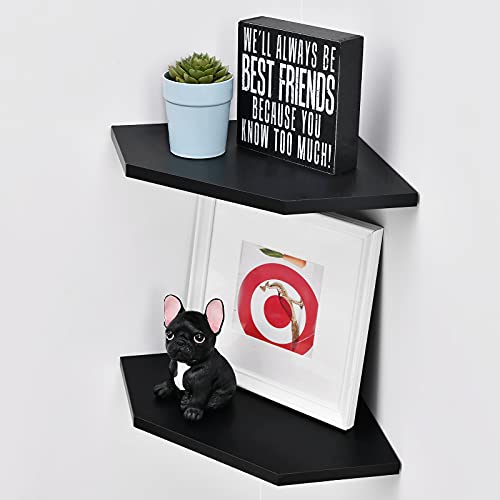 WELLAND 12-Inch Black Floating Corner Shelves Set of 2, Wall Mounted Storage Shelf for Bedroom, Living Room, Bathroom, Display Shelf for Small Plant, Photo Frame, Toys, Black - Image 1