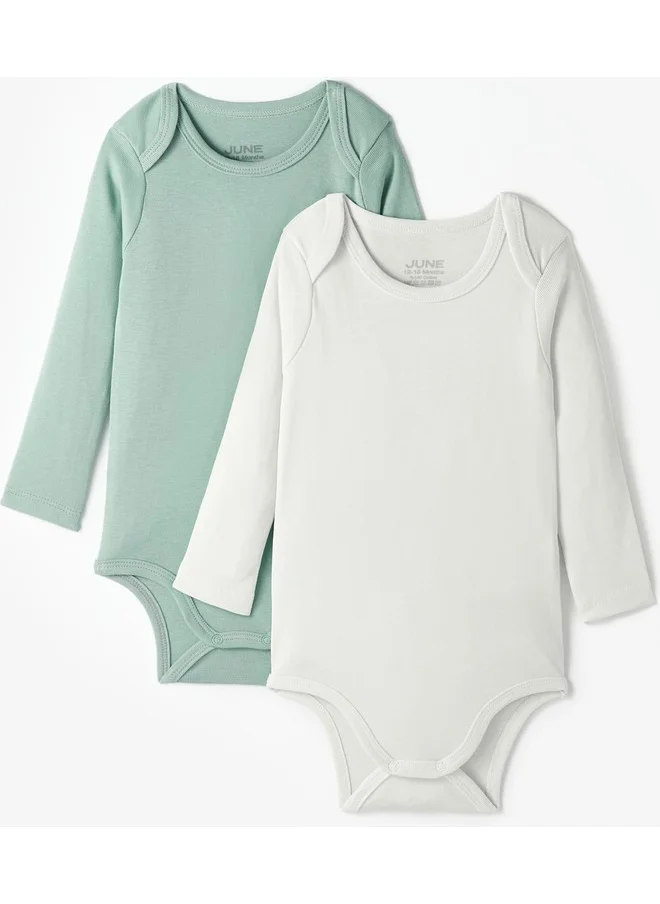 جون June Baby Basic Envelope Collar 2-Pack Long Sleeve Bodysuit Solid Color Green - Stone