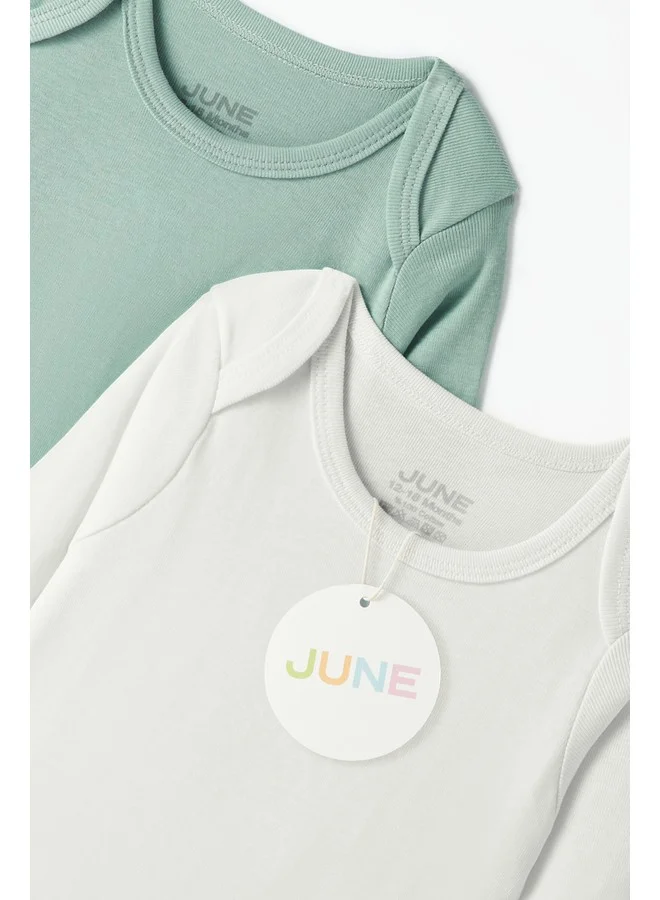 JUNE June Baby Basic Envelope Collar 2-Pack Long Sleeve Bodysuit Solid Color Green - Stone