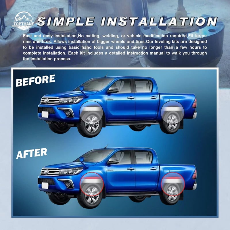 TOPTHANE Leveling Lift Kits for 2003-2024 Toyota 4Runner 2007-2015 FJ Cruiser 2WD 4WD, 3" Front Suspension Strut Spacers and 2" Rear Polyurethane Coil Spring Spacers Fit - Image 3