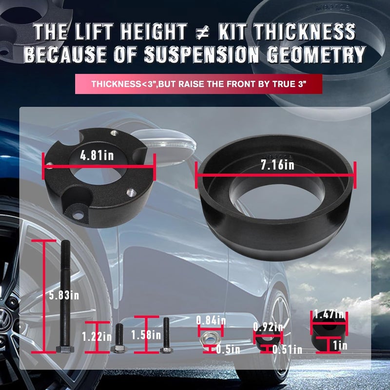 TOPTHANE Leveling Lift Kits for 2003-2024 Toyota 4Runner 2007-2015 FJ Cruiser 2WD 4WD, 3" Front Suspension Strut Spacers and 2" Rear Polyurethane Coil Spring Spacers Fit - Image 4