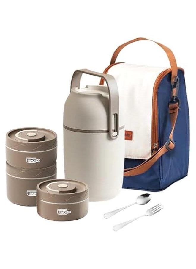 MOXO Lunch Box for Adults and Kids with Bag Stainless Steel Bento Box with HeatPreservation Case Leakproof Microwaveable Food Container 3  Total 1390ML WB3LB)  - Image 1