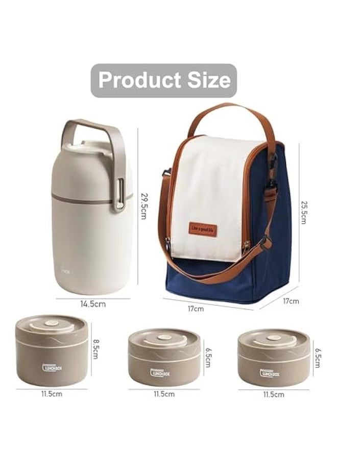 MOXO Lunch Box for Adults and Kids with Bag Stainless Steel Bento Box with HeatPreservation Case Leakproof Microwaveable Food Container 3  Total 1390ML WB3LB)  - Image 5