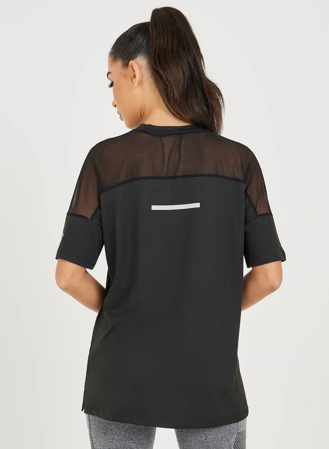 Styli Sleeves & Back Mesh Insert Reflective Stripe Detail Top