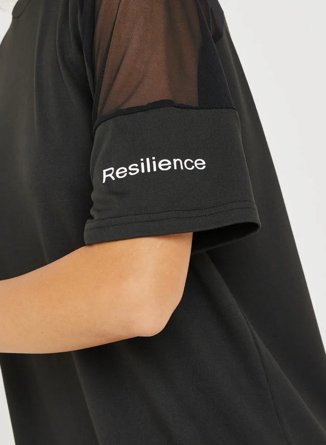 Styli Sleeves & Back Mesh Insert Reflective Stripe Detail Top