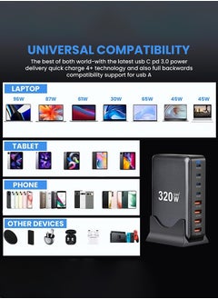 Generic 320W USB C Fast Charger Block, 8 Port USB Charging Station, GaN Ⅲ Pro 100W PD PPS Port Fast Charging Station Hub, Laptop Wall Charger Compatible with MacBook/iPhone 16/iPad/Galaxy S23/22 etc  - Image 4
