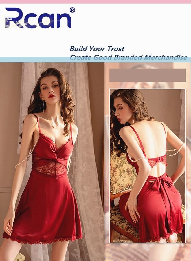 Rcan Fashion French Style Palace Lingerie For Women's Home Underwear Silky Soft Satin Backless Sling Ladies Boudoir Dress Sleepwear Nightdress Cute Babydoll - Image 1