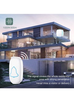 لينند جرس باب لاسلكي، جرس باب مقاوم للماء مع 38 نغمة وفلاش LED، مدى 260 مترًا، 4 مستويات للصوت، 2 زر تحكم عن بعد وجهاز استقبال واحد  - Image 2