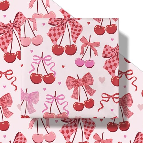 RUSPEPA Cherry Bow Wrapping Paper Roll Valentine Gift Wrap Pink and Red Wrap Paper for Girl Birthday Valentines Day Bachelorette Galentines 17 Inch x 164 Feet - Image 3