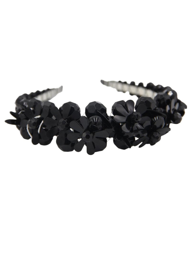 D'Daniela Headband Black Crystal Flowers For Women's and  Girls  - Image 2