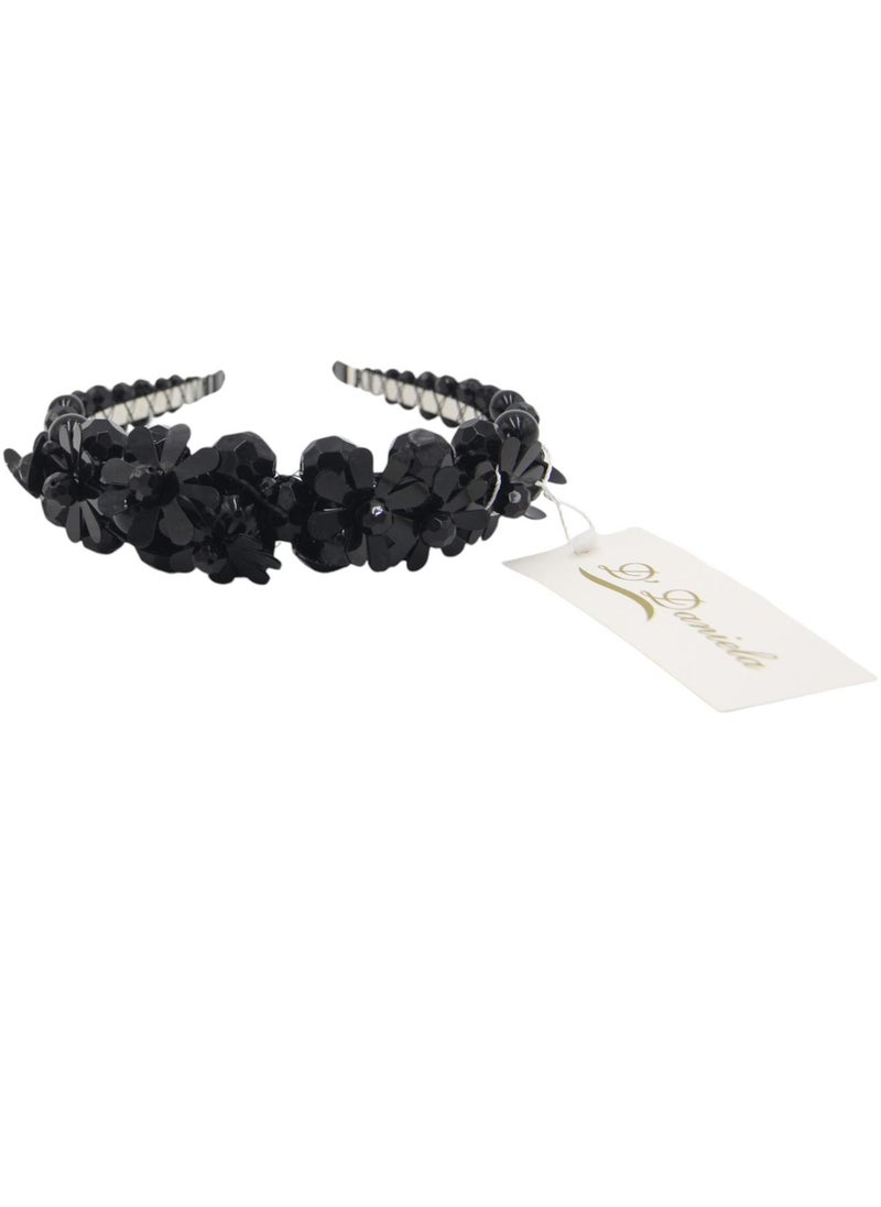 D'Daniela Headband Black Crystal Flowers For Women's and  Girls  - Image 4