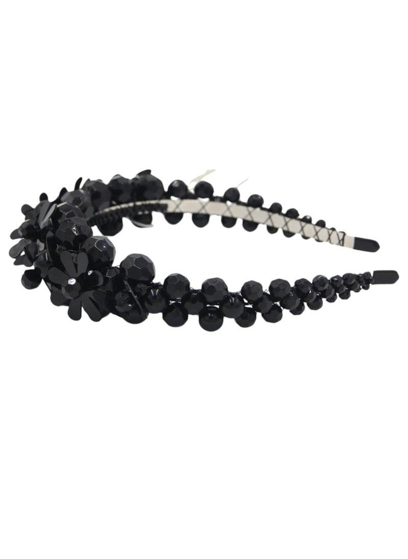 D'Daniela Headband Black Crystal Flowers For Women's and  Girls  - Image 3