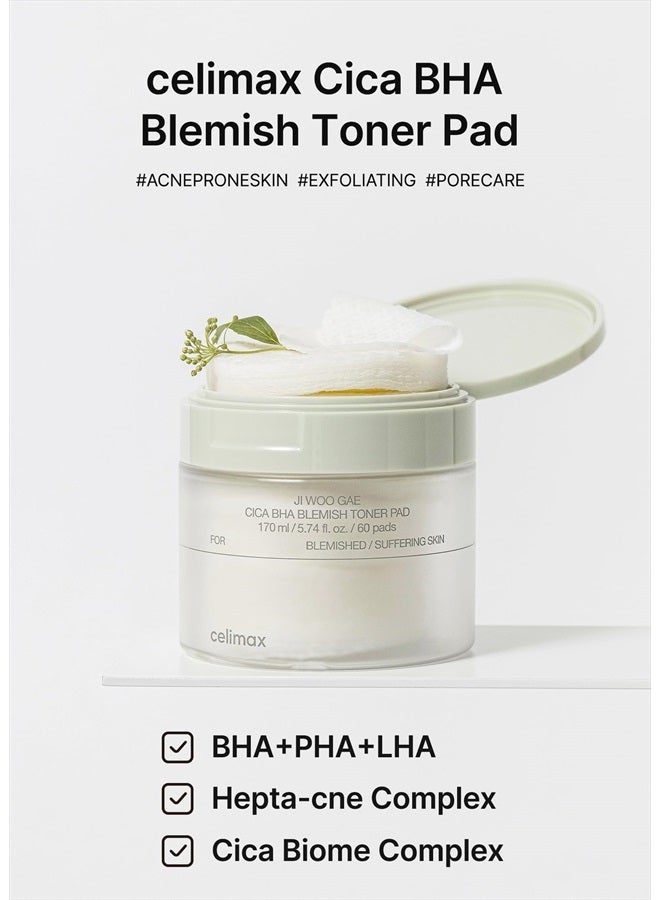 celimax وسادات تونر جي وو جاي سيكا بي إتش إيه لإزالة العيوب | وسادات تقشير مرطبة ومرطبة للبشرة الدهنية والمختلطة، لتهدئة البشرة وإزالة الانتفاخات وإصلاحها وقابضة (60 وسادة) - Image 2
