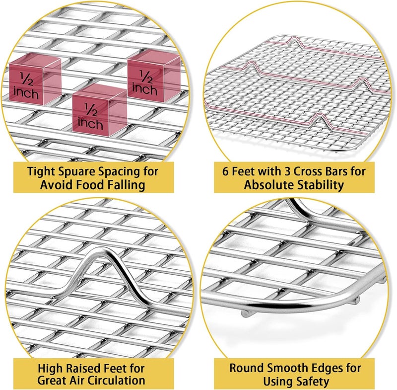 P&P CHEF 16.6 Inch Cooling Baking Rack Set of 2, Stainless Steel Grid Cooking Racks for Roasting Drying Grilling, Oven & Dishwasher Safe, Heavy Duty & Healthy - Image 3