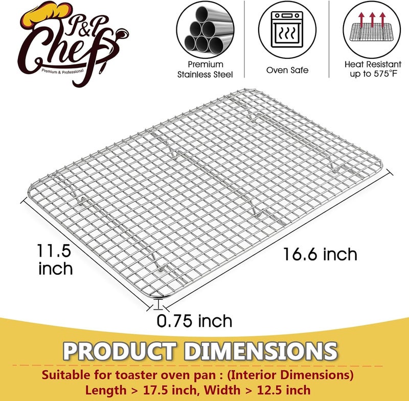 P&P CHEF 16.6 Inch Cooling Baking Rack Set of 2, Stainless Steel Grid Cooking Racks for Roasting Drying Grilling, Oven & Dishwasher Safe, Heavy Duty & Healthy - Image 2